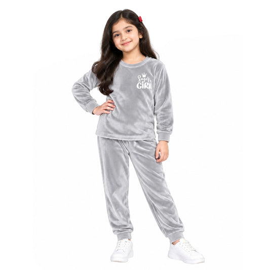 Kuchipoo Girls Velvet Sweatshirt & Jogger Set | Soft Velour Round Neck Full Sleeve Top & Pajama | Warm Winterwear