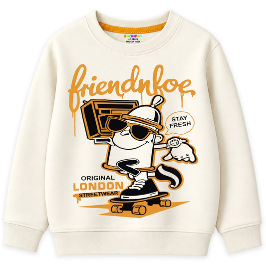 Kuchipoo Boys Graphic Printed Full Sleeve Round Neck Sweatshirt | Regular Fit Winterwear