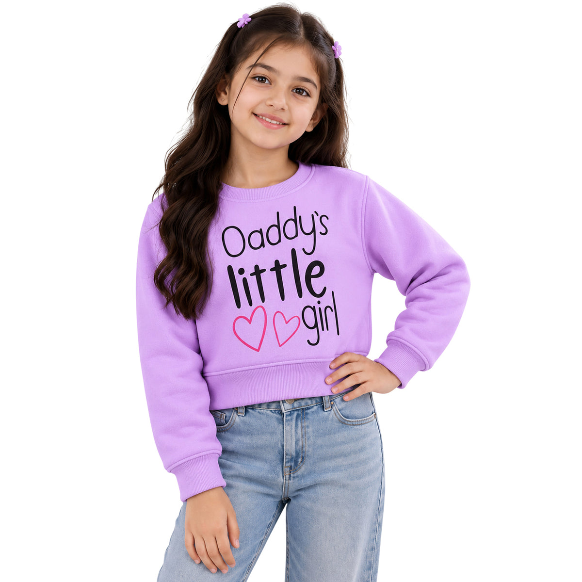 Kuchipoo Girls Crop Top Sweatshirt | Round Neck Pullover | Soft & Comfortable Casual Winter Wear for Kids