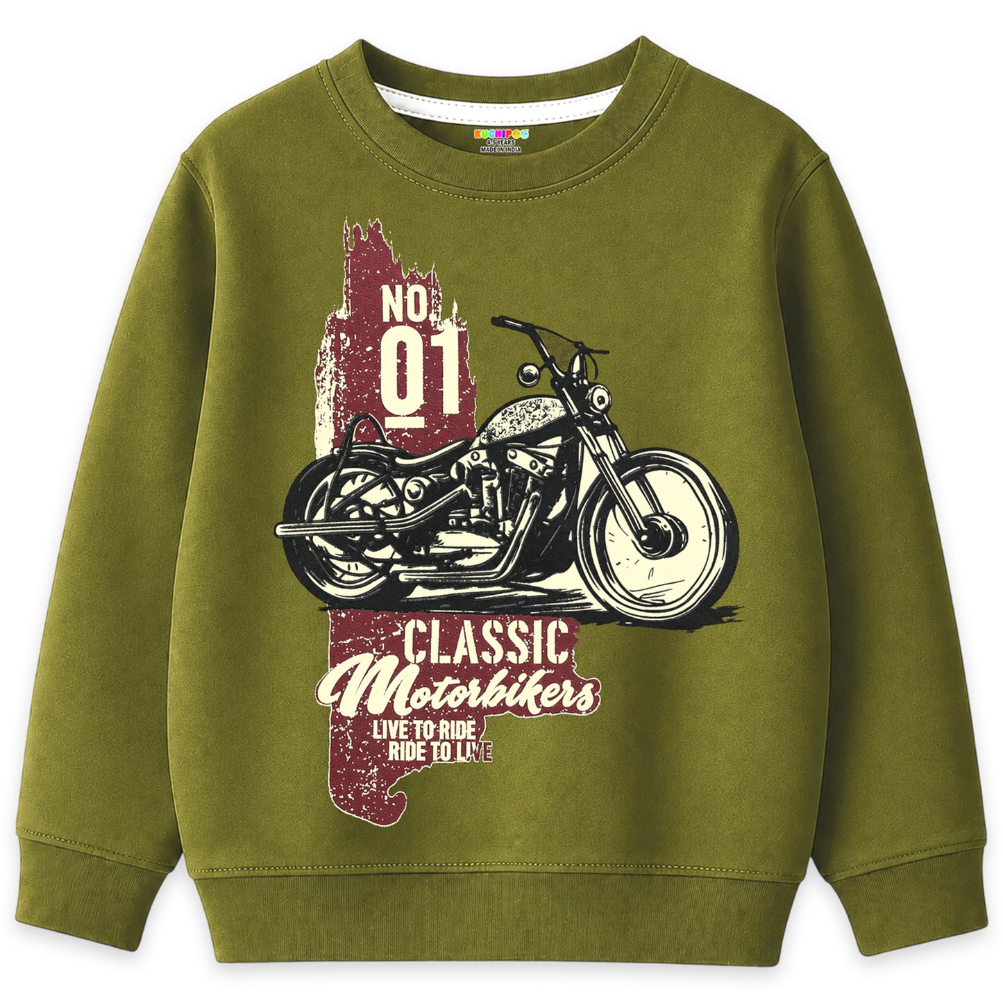 Kuchipoo Boys Regular Fit Graphic Printed Full Sleeve Round Neck Winterwear Sweatshirt