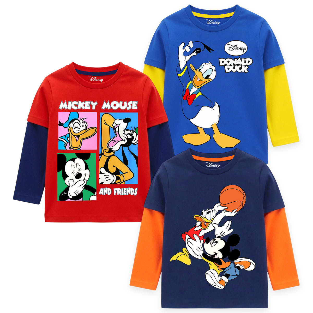 Kuchipoo © Disney Boys Mickey Mouse Printed Cotton T-Shirt Combo | Mickey & Friends Graphic Cotton Tees | Casual Summer Wear | Pack of 3