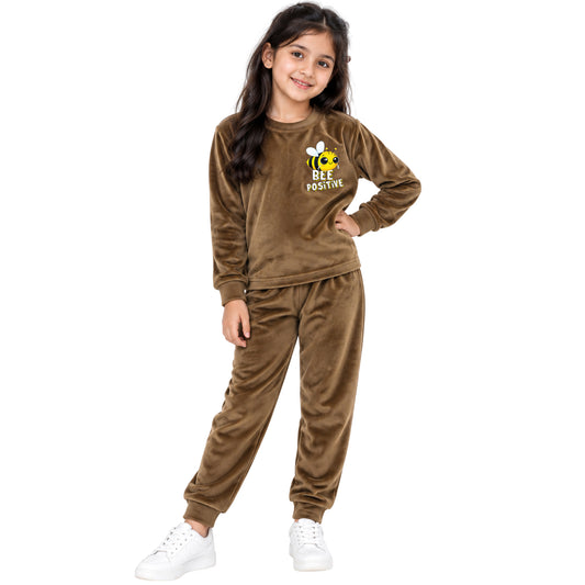 Kuchipoo Girls Velvet Top & Pajama Set | Soft Velour Round Neck Full Sleeve Top & Pajama | Warm Winterwear
