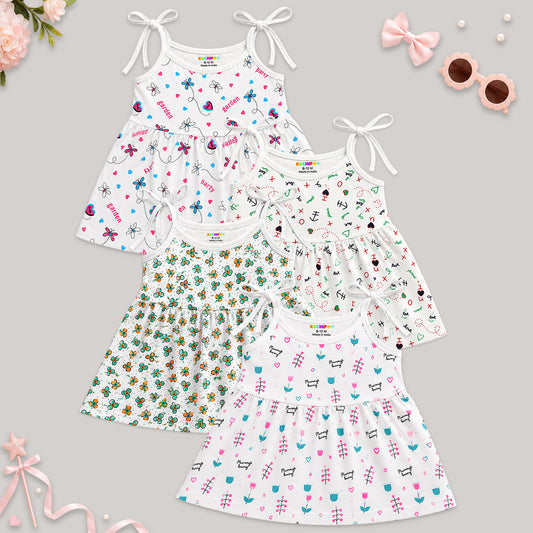 Kuchipoo Baby Girls 100% Cotton Frocks - Pack of 4