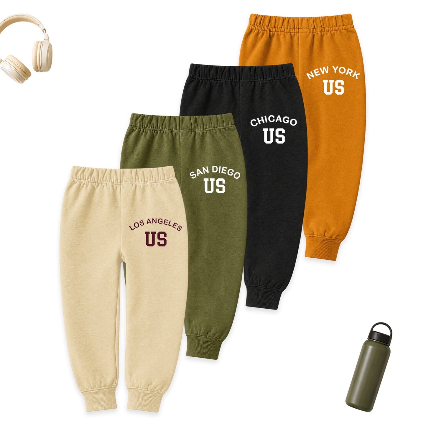 Kuchipoo Boys Cotton Jogger Pants | Soft Elastic Waist Comfortable Track Pants for Boys | Casual Joggers for Kids | Pack of 4