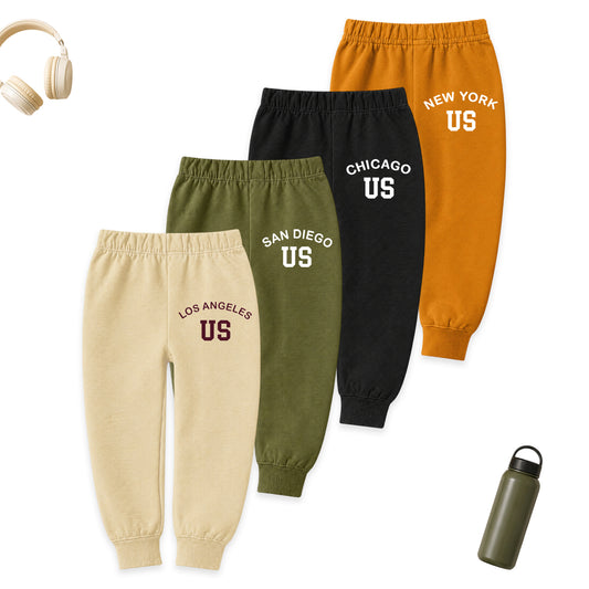 Kuchipoo Boys Cotton Jogger Pants | Soft Elastic Waist Comfortable Track Pants for Boys | Casual Joggers for Kids | Pack of 4