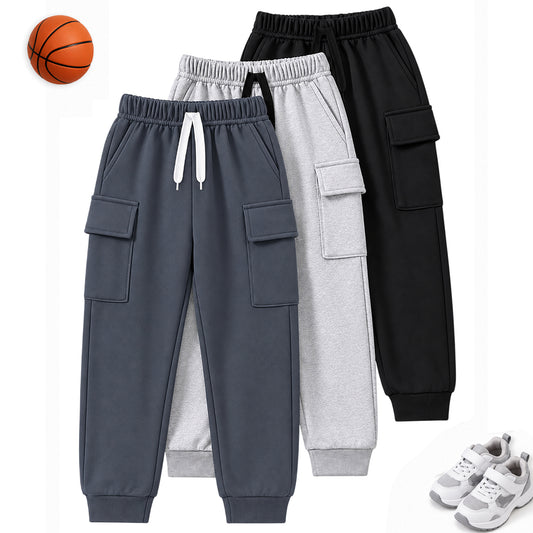 Kuchipoo Boys 4 Pocket Cargo Jogger Pants | Regular Fit Track Pants with Utility Pockets | Soft & Comfortable Casual Wear | Pack of 3