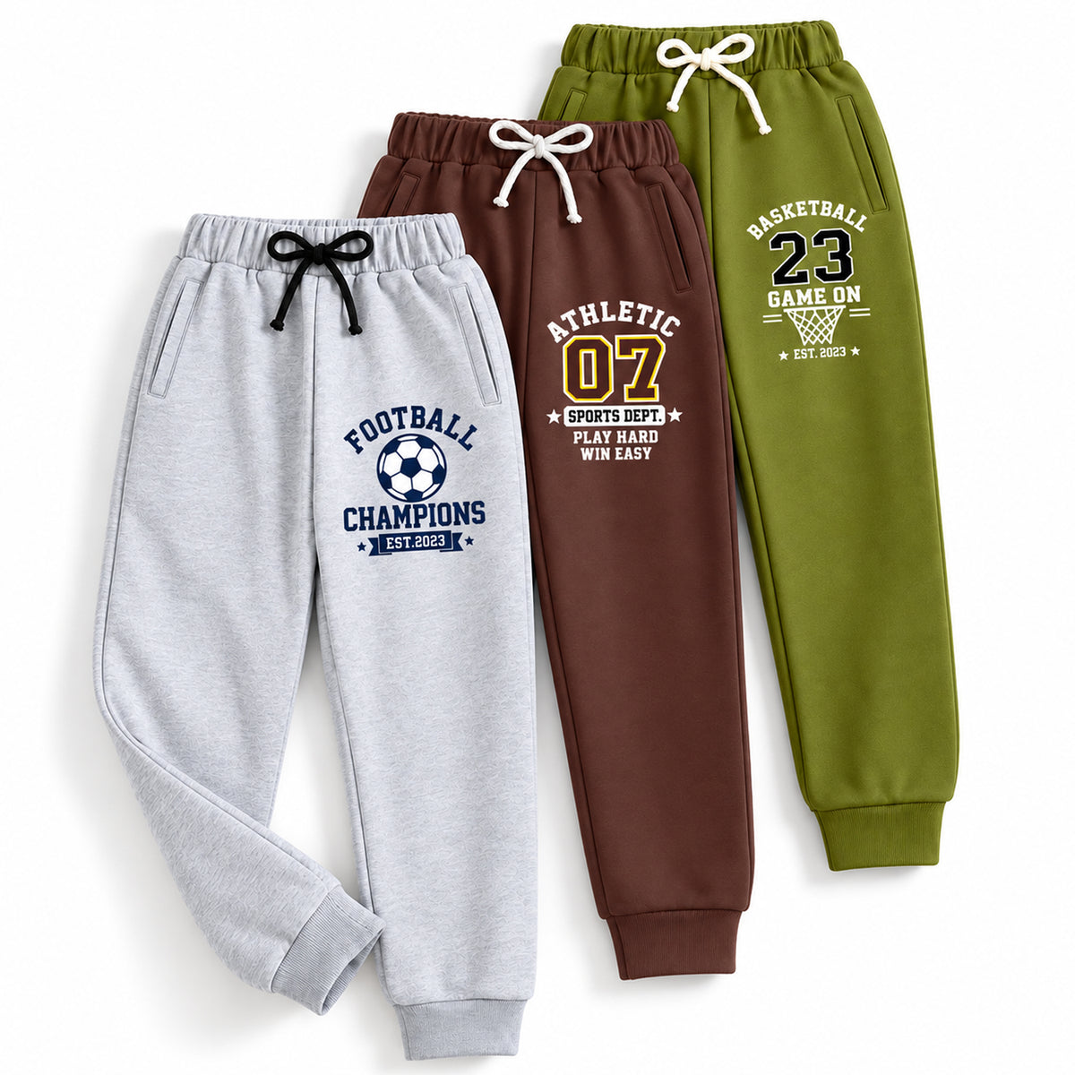 Kuchipoo Boys Printed Jogger Track Pants | Soft & Comfortable Regular Fit Lower with Elastic Waist, Drawstring & Ribbed Cuffs | Casual Sportswear for Kids | Pack of 3