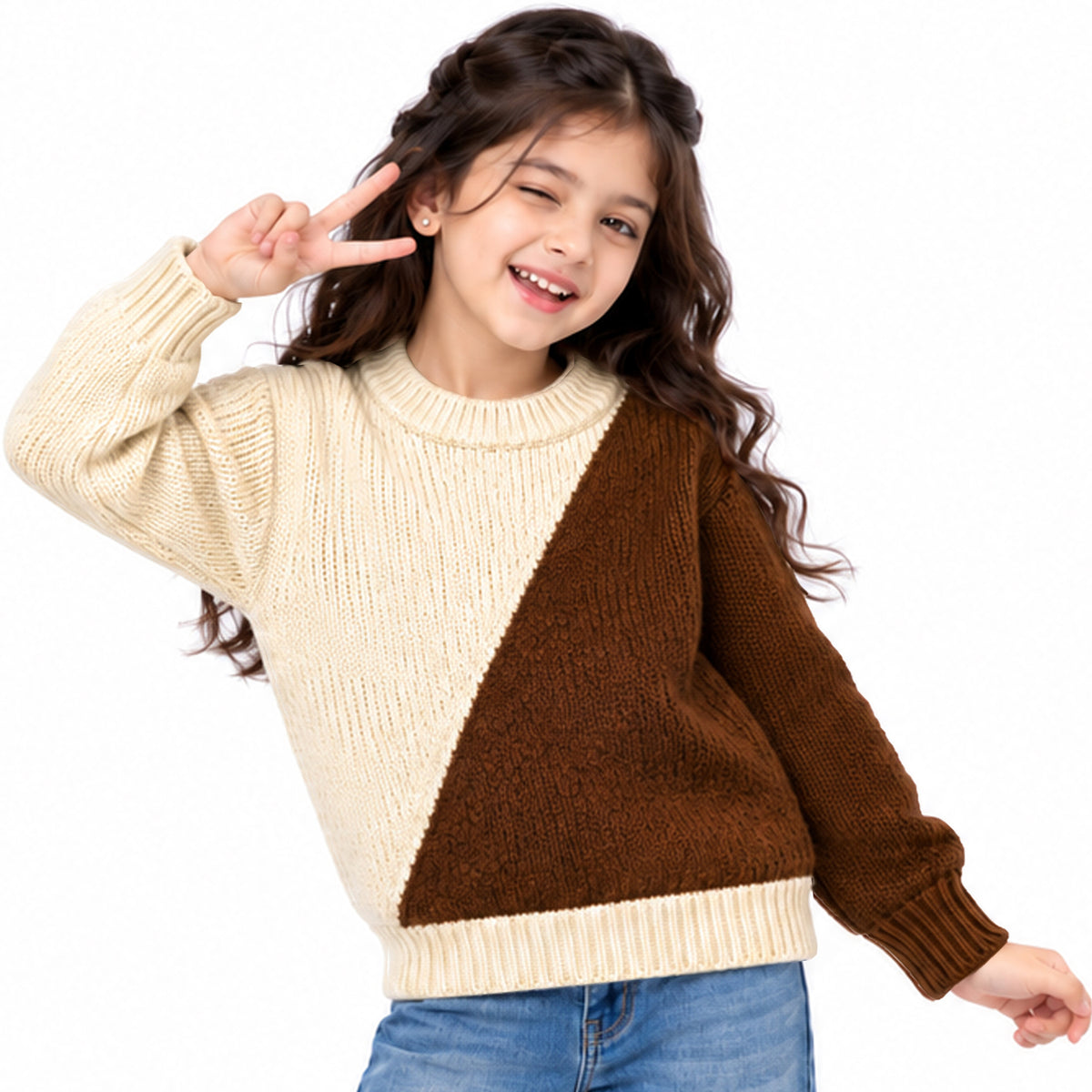 Kuchipoo Girls' Winter Wear Knitted Sweater | Full Sleeves Warm Pullover | Casual & Stylish Kids' Jumper