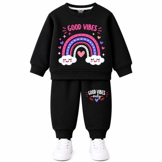 Kuchipoo Girls Printed Sweatshirt & Track Pant Set | Full Sleeve Winter Co-ord Set | Soft & Comfortable Casual Wear for Kids