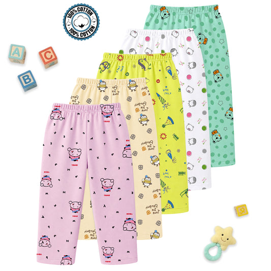 Kuchipoo Boys and Girls 100% Cotton Pajamas Combo | Soft Elastic Waist | Cute Animal Prints | Everyday Wear | Pack of 5