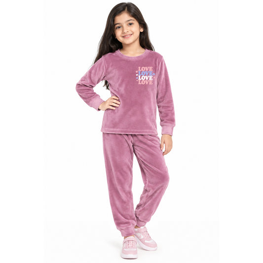 Kuchipoo Girls Velvet Top & Pajama Set | Soft Velour Round Neck Full Sleeve Top & Pajama | Warm Winterwear
