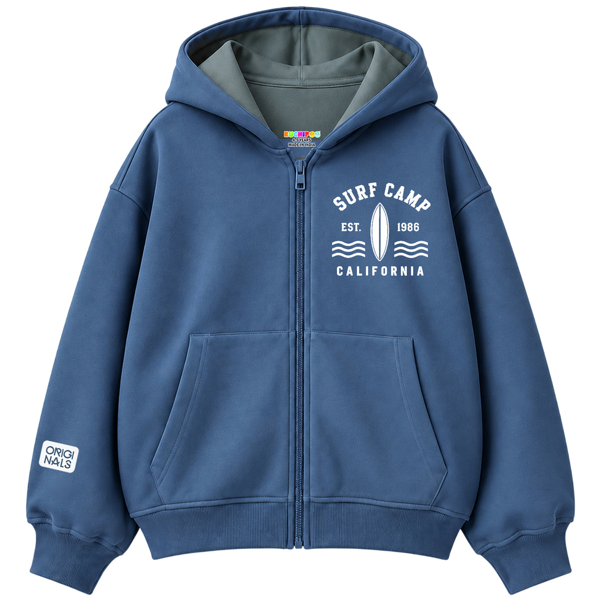 Kuchipoo Boys Printed Hooded Sweatshirt | Full Sleeve Zipper Hoodie with Kangaroo Pocket & Ribbed Cuffs | Warm & Comfortable Casual Winter Wear for Kids