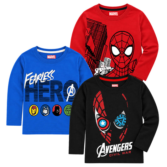 Kuchipoo © Marvel Boys Avengers & Spider-Man Printed Cotton T-Shirt Combo | Superheroes Graphic Cotton Tees | Casual Summer Wear | Pack of 3 (Copy)