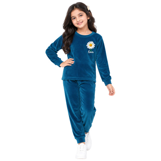 Kuchipoo Girls Velvet Top & Pajama Set | Soft Velour Round Neck Full Sleeve Top & Pajama | Warm Winterwear