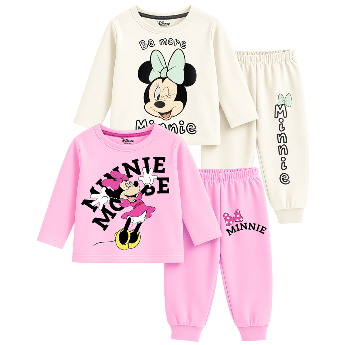 Kuchipoo © Disney Girls Minnie Mouse Printed Cotton T-Shirt & Pyjama Set | Full Sleeve Casual Wear | Pack of 2 Sets