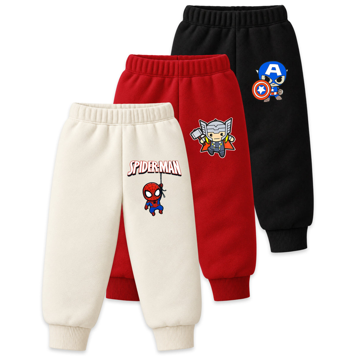 Kuchipoo © Marvel Boys Fleece Jogger Pajamas | Spider-Man, Captain America & Thor Printed Winter Track Pants | Pack of 3