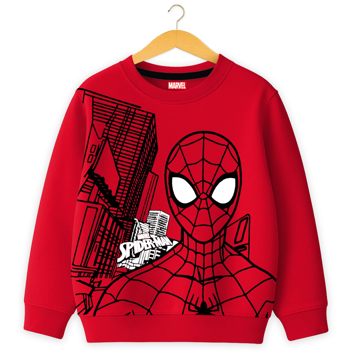 Kuchipoo © Marvel Boys Spiderman Graphic Printed Full Sleeve Round Neck Sweatshirt | Regular Fit Winterwear