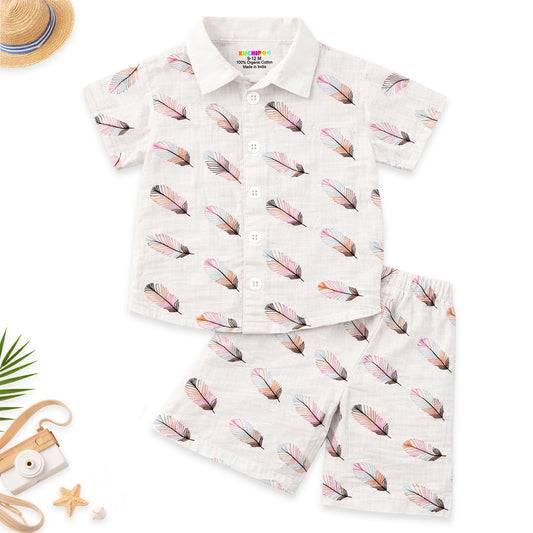 Kuchipoo Boys 100% Muslin Organic Cotton Co-Ord Set | Printed Half Sleeve Shirt & Shorts | Soft Breathable Fabric | Casual Summer Wear | Boys Stylish Outfit