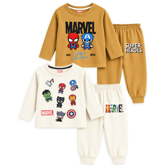 Kuchipoo © Marvel Boys Spiderman Printed Cotton T-Shirt & Pyjama Set | Full Sleeve Casual Wear | Pack of 2 Sets