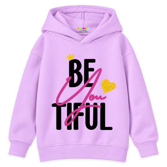 Kuchipoo Girls Printed Hooded Sweatshirt | Full Sleeve Pullover Hoodie with Ribbed Cuffs | Warm & Comfortable Casual Winter Wear for Kids