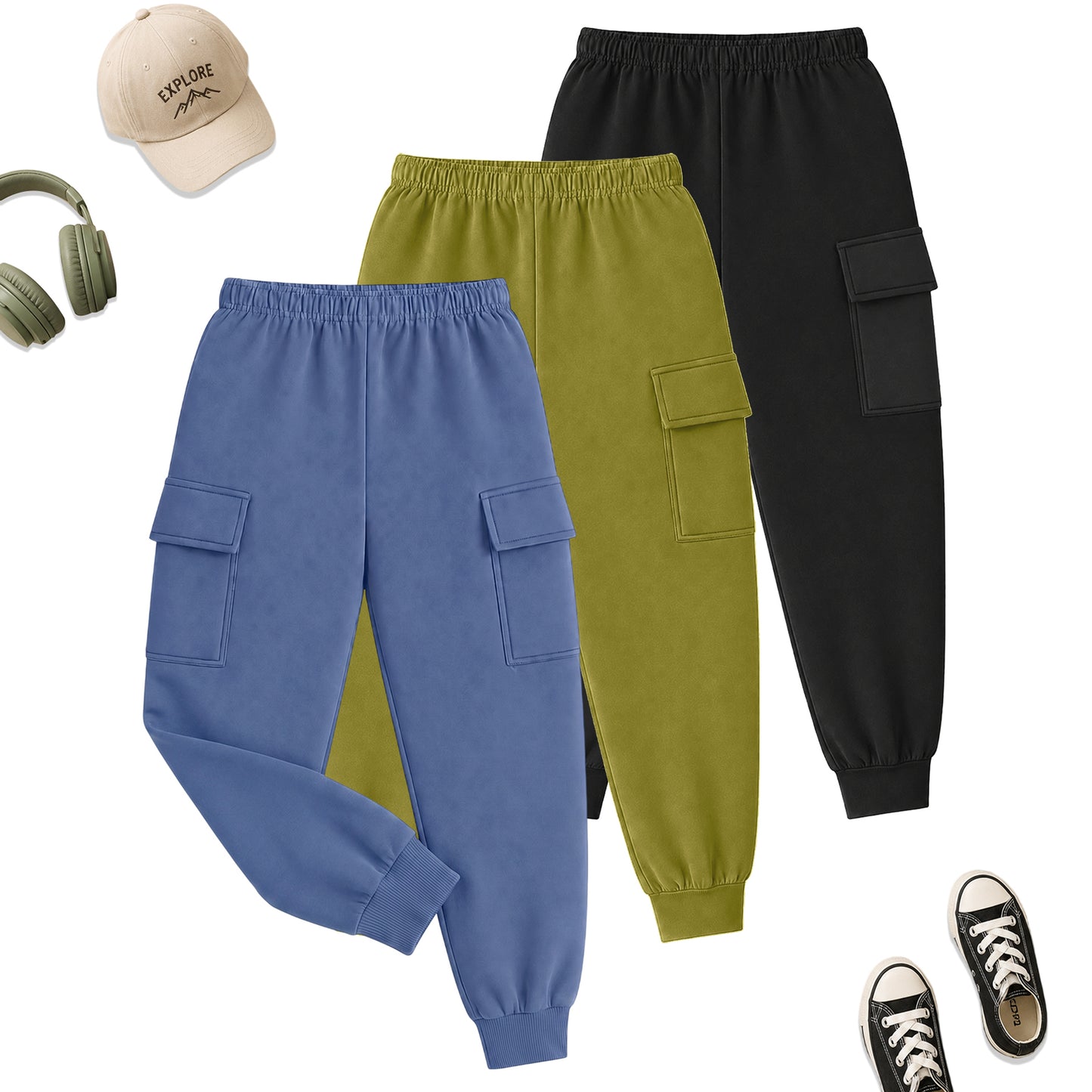 Kuchipoo Boys Cargo Joggers - Pack of 3