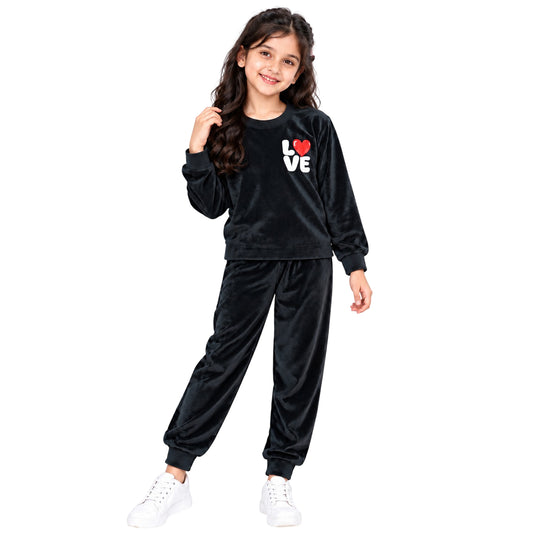 Kuchipoo Girls Velvet Top & Pajama Set | Soft Velour Round Neck Full Sleeve Top & Pajama | Warm Winterwear