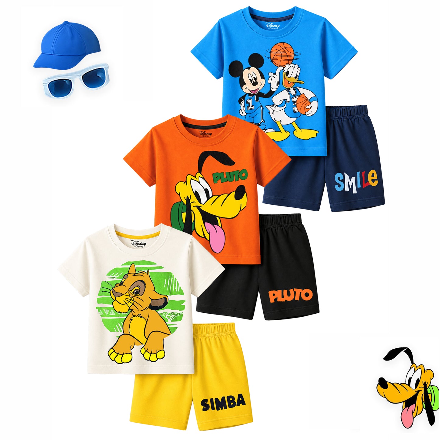 Kuchipoo © Disney Boys Regular Fit Cotton T-Shirts and Shorts Set | Pack of 3