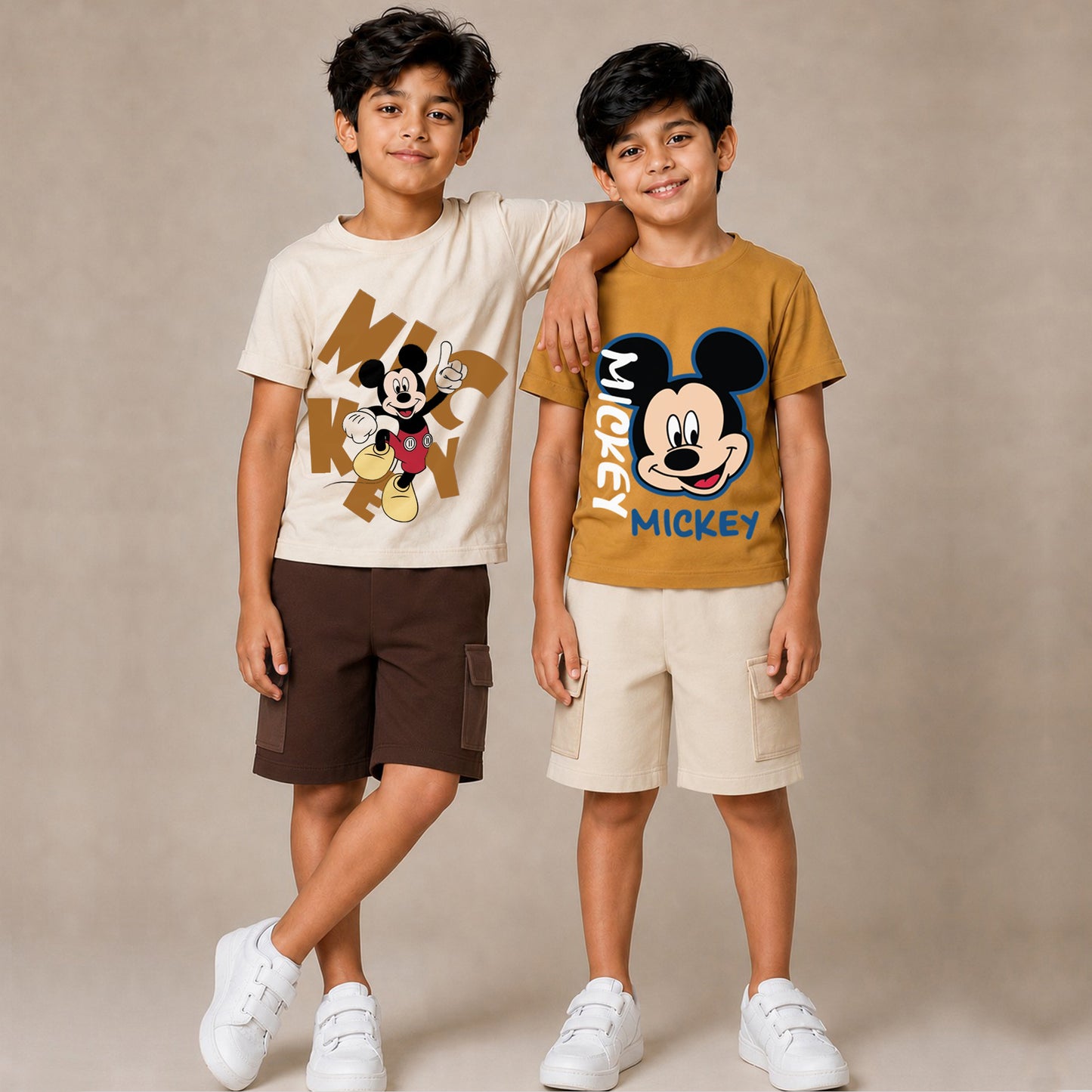 Kuchipoo © Disney Boys Regular Fit Cotton T-Shirts and Cargo Shorts Set - Pack of 2