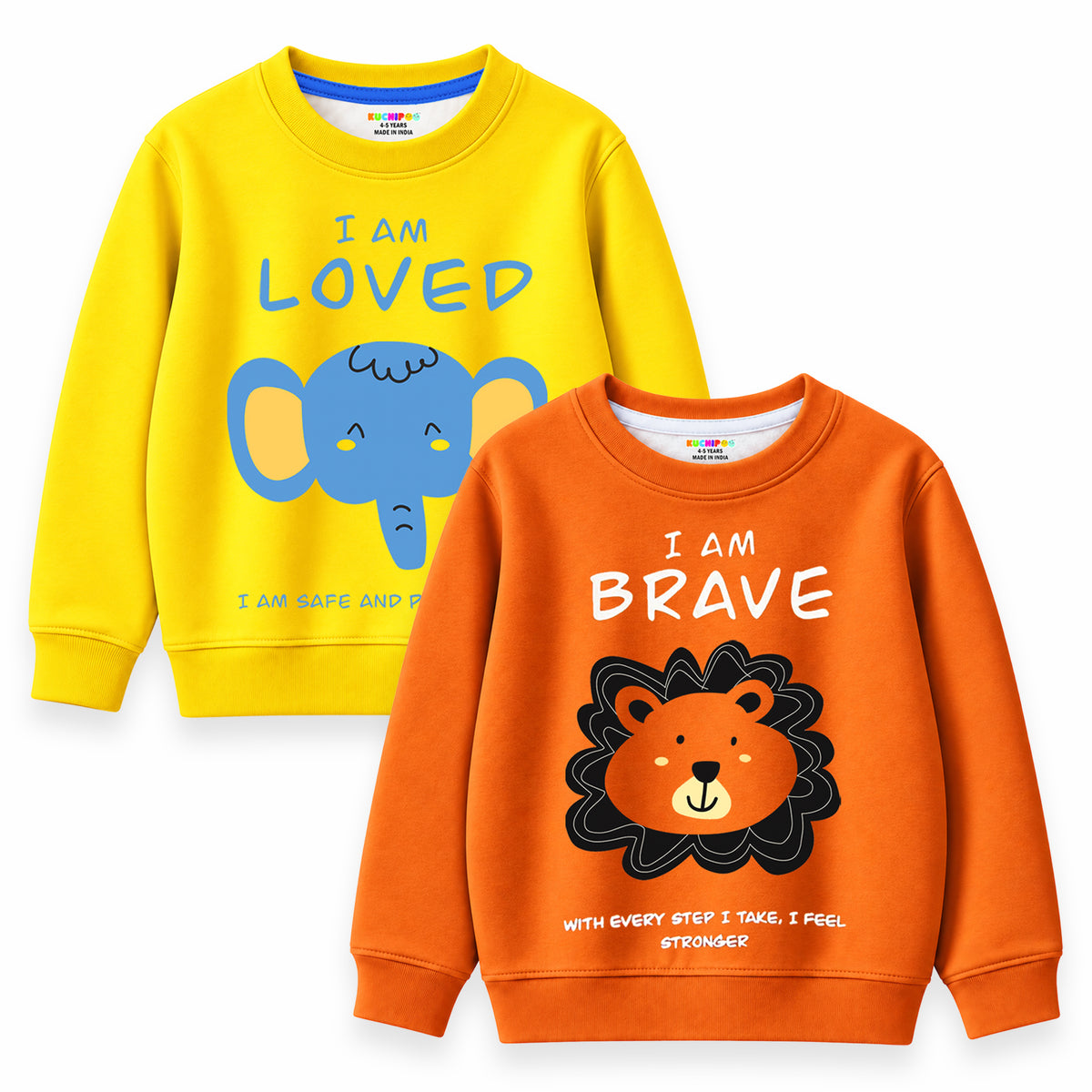Kuchipoo Boys Graphic Printed Full Sleeve Round Neck Sweatshirt | Regular Fit Winterwear | Pack of 2