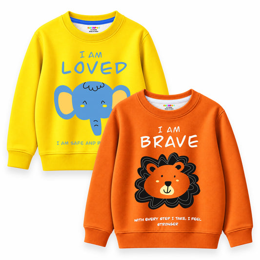 Kuchipoo Boys Graphic Printed Full Sleeve Round Neck Sweatshirt | Regular Fit Winterwear | Pack of 2