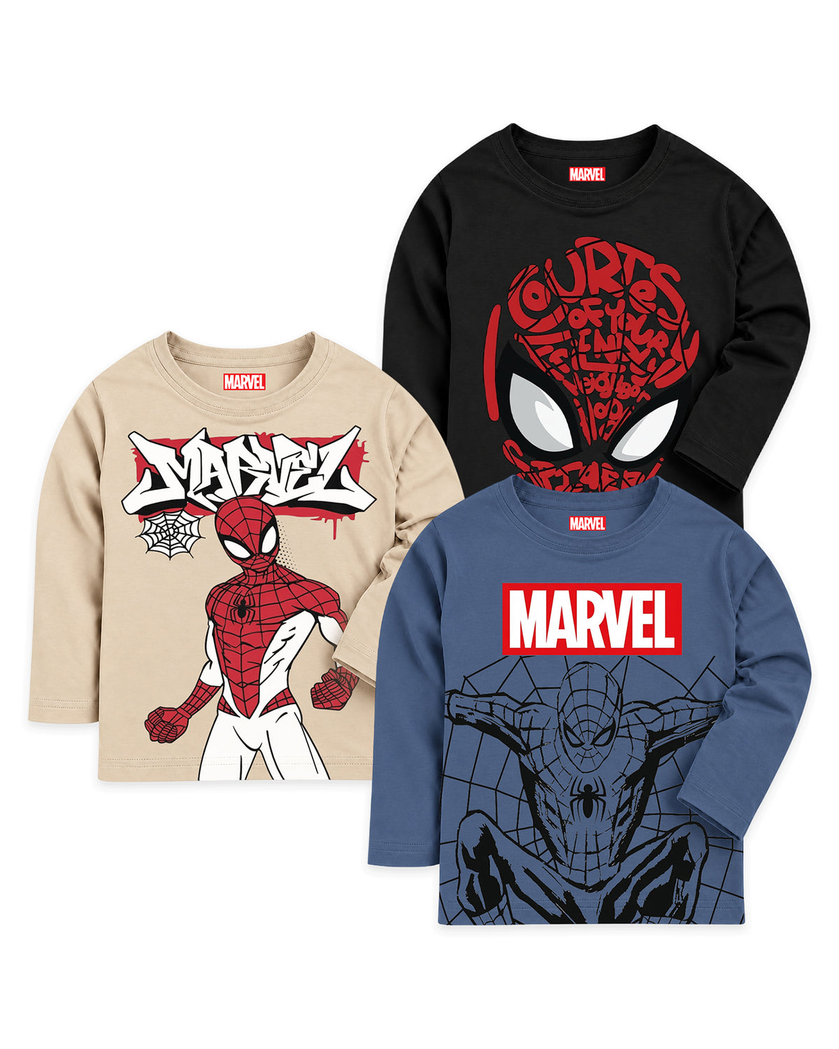 Kuchipoo © Marvel Boys Avengers & Spider-Man Printed Cotton T-Shirt Combo | Superheroes Graphic Cotton Tees | Casual Summer Wear | Pack of 3