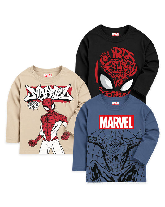 Kuchipoo © Marvel Boys Avengers & Spider-Man Printed Cotton T-Shirt Combo | Superheroes Graphic Cotton Tees | Casual Summer Wear | Pack of 3