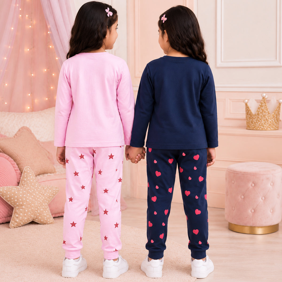 Kuchipoo Girls Regular Fit Cotton T-Shirts and Pyjamas Clothing Set-Pack of 2