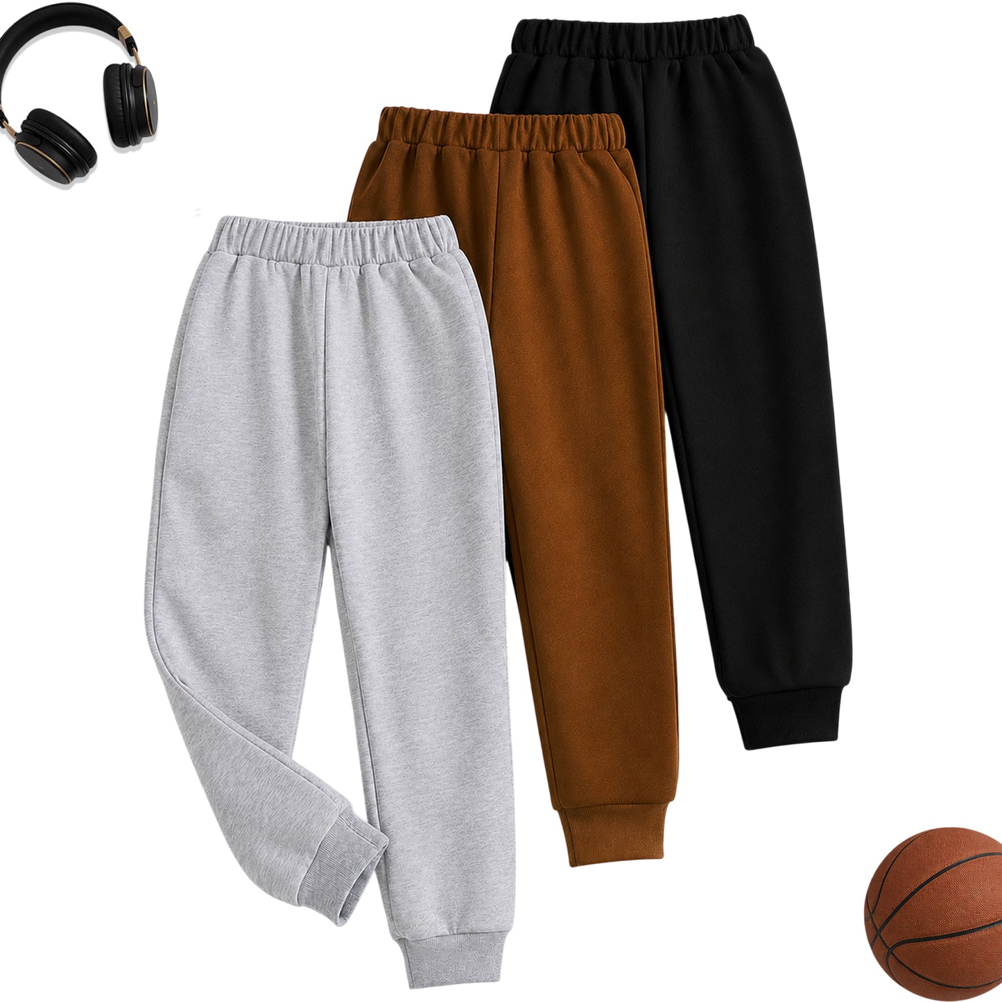 Kuchipoo Boys Cotton Track Pants | Pocket Joggers with Elastic Waist & Drawstring | Soft & Comfortable Casual Wear | Pack of 3