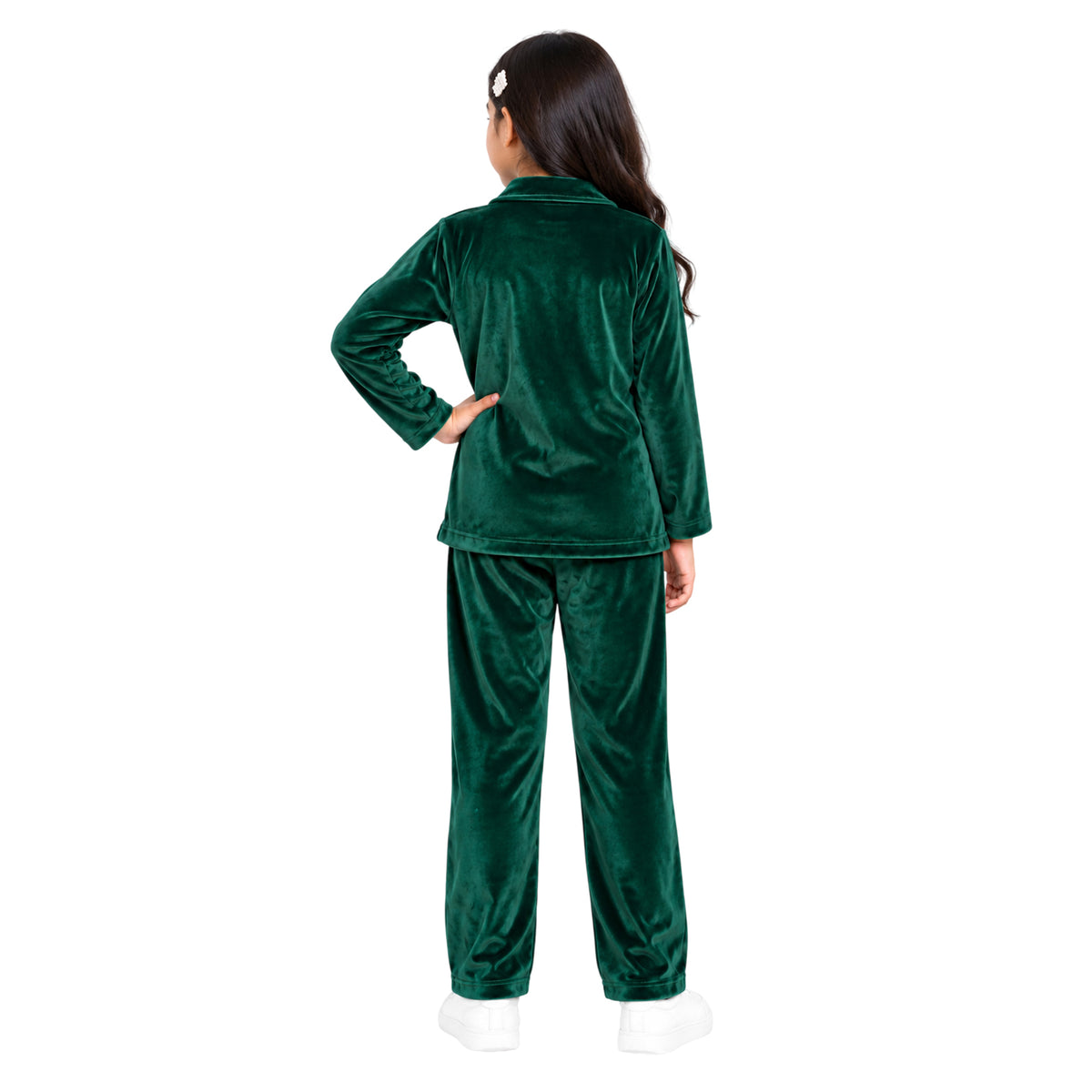 Kuchipoo Girls Velvet Co-Ord Set | Full Sleeve Button Style Round Neck Top with Matching Track Pants | Soft & Comfortable Winter Outfit Set for Kids