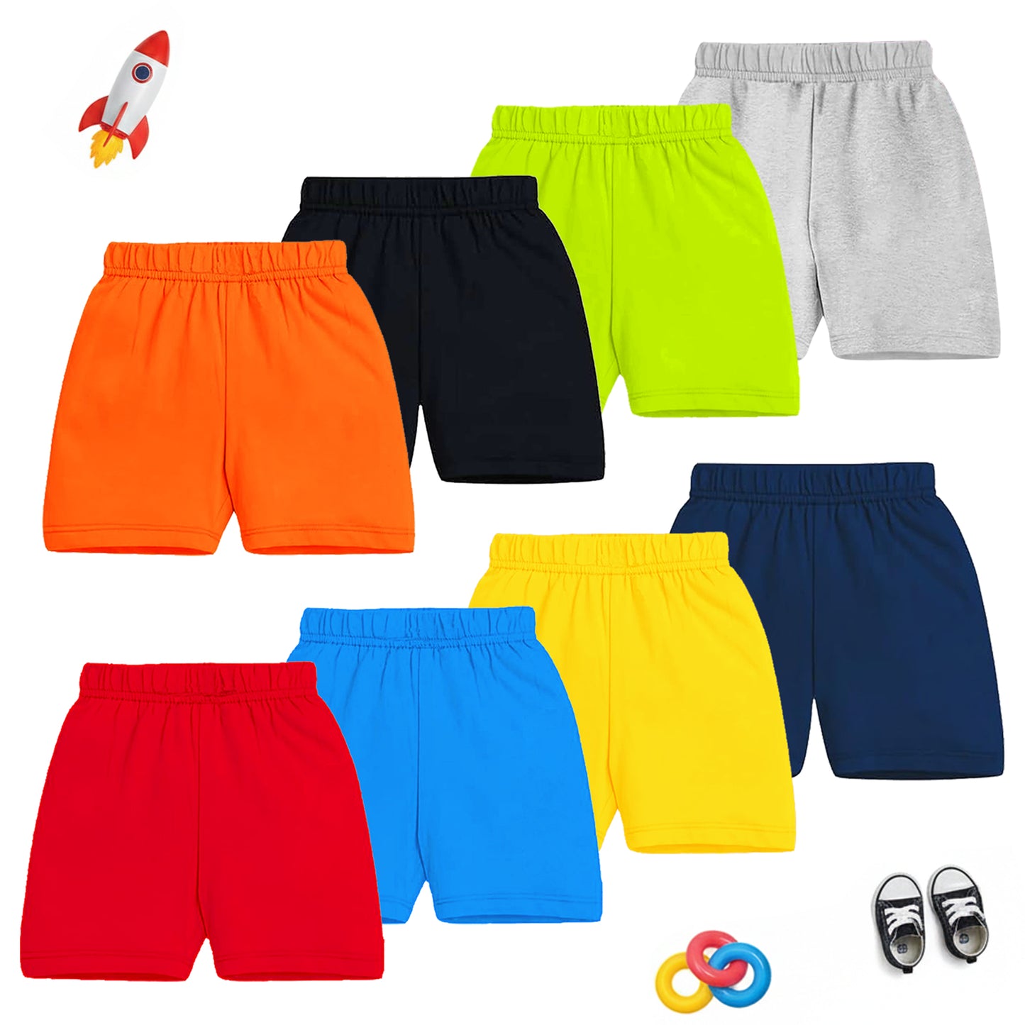 Kuchipoo Boys Cotton Printed Shorts Combo | Elastic Waist Soft Shorts for Casual Wear, Playtime & Sleeping | Multicolor Prints - Pack of 8