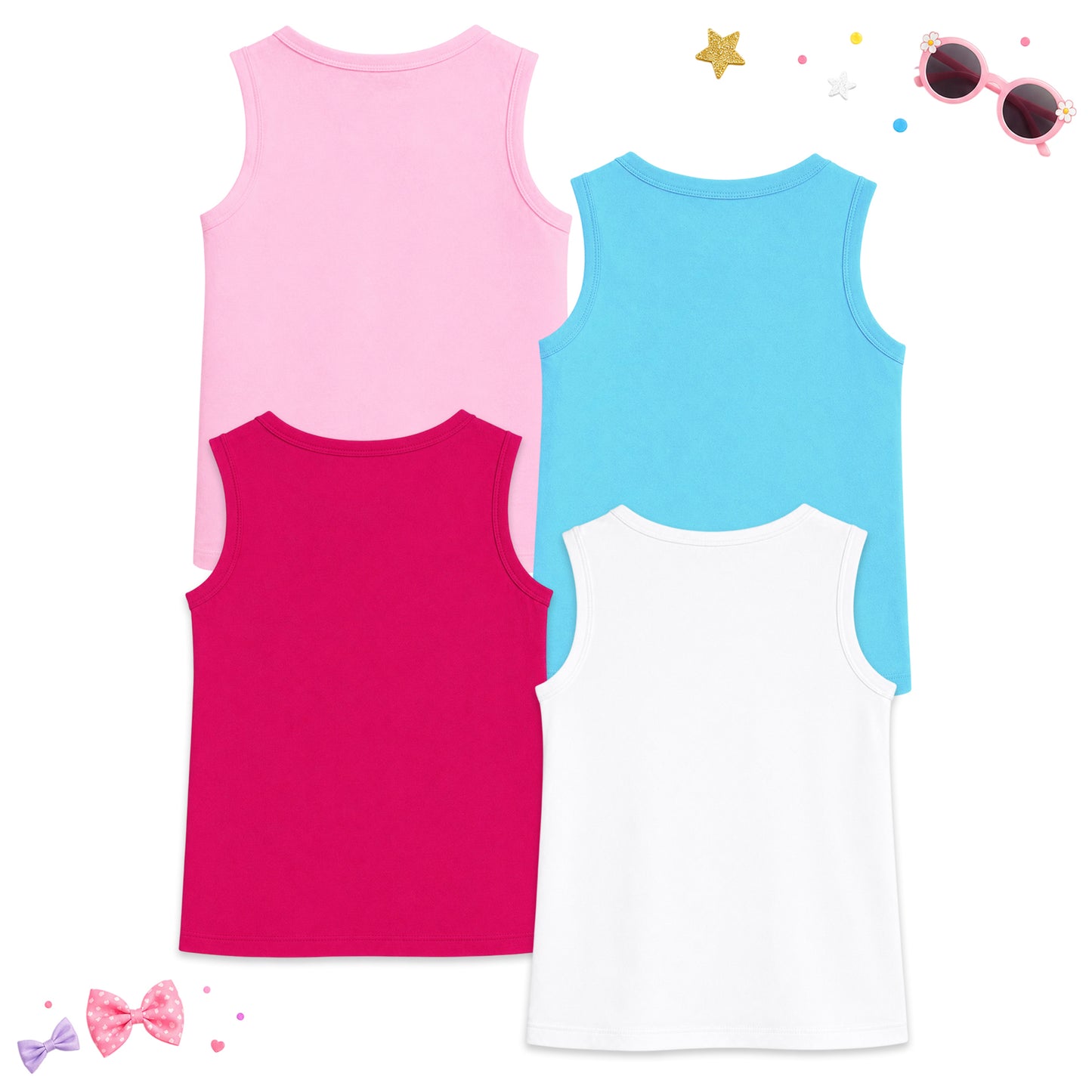 Kuchipoo Girls Sleeveless Cotton Tshirts | Printed Round Neck Kids Tshirts for Summer Wear | Pack of 4