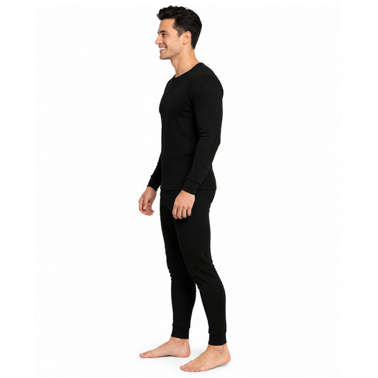 Kuchipoo Menâ€™s Winter Thermal Set | Black Full Sleeves Top & Bottom Innerwear for Warmth & Comfort