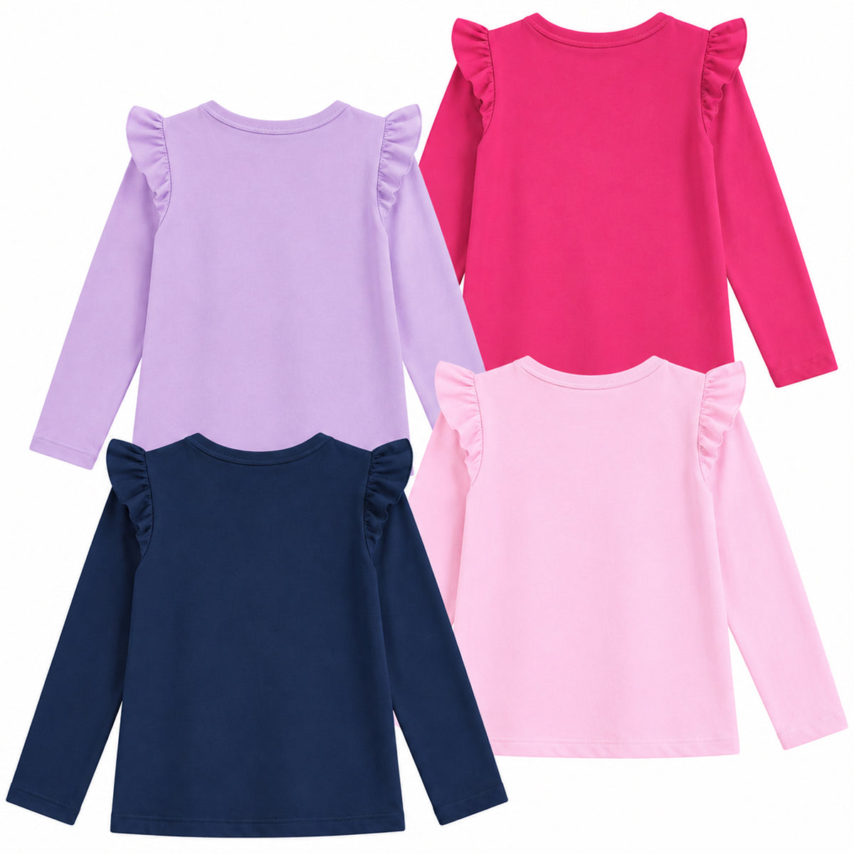 Kuchipoo Girls Cotton Printed T-Shirts | Full Sleeves with Frill Shoulders | Soft & Comfortable Casual Wear for Kids | Pack of 4