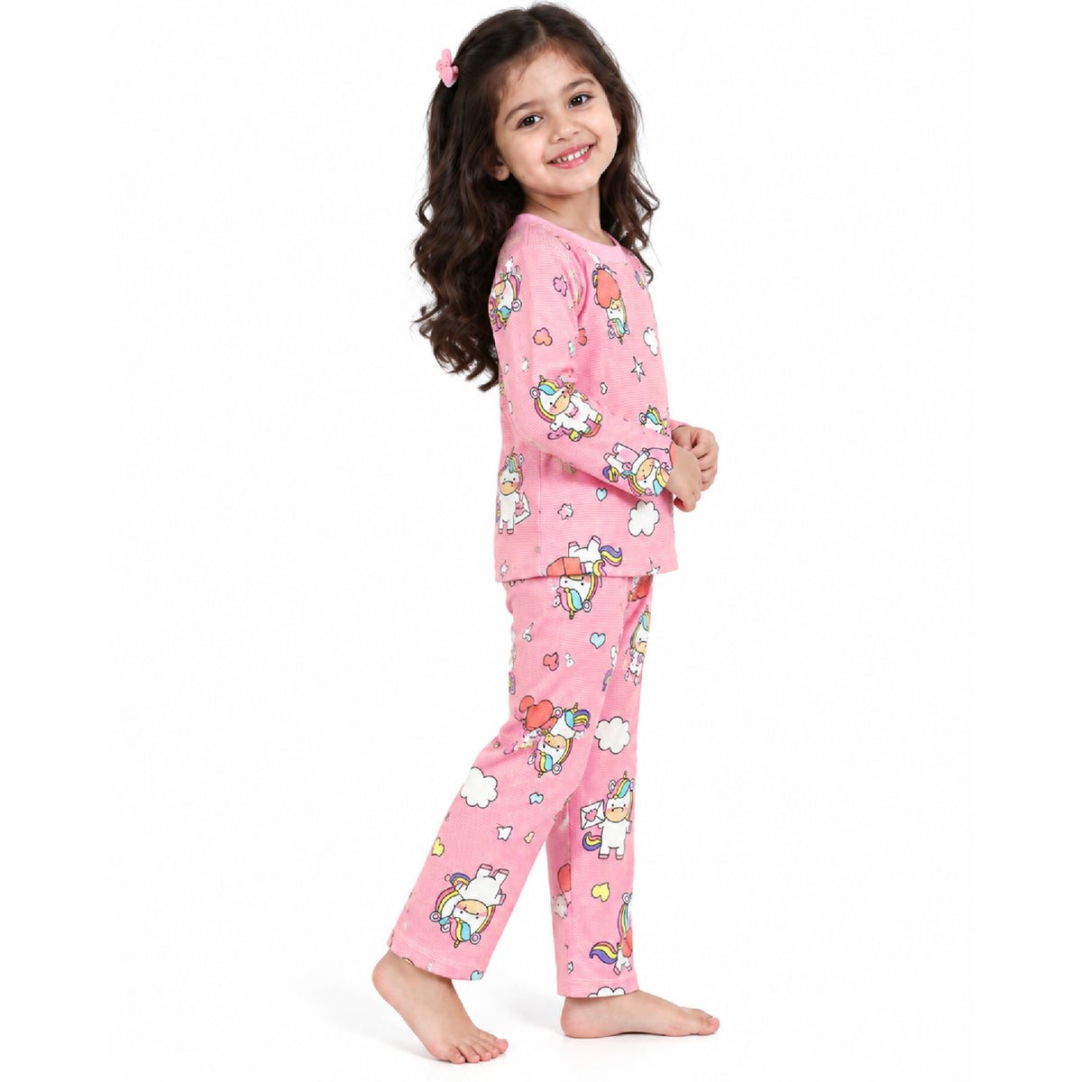 Kuchipoo Girls Printed Full Sleeve T-Shirt & Pajama Set | Soft & Comfortable Kids Night Suit | Cozy Casual Wear for Light Winters