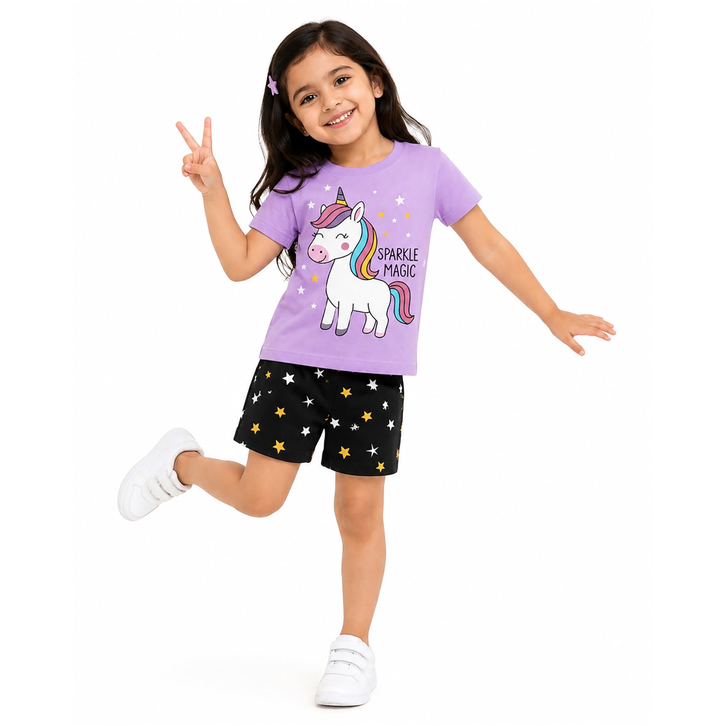 Kuchipoo Girls Cotton T-Shirt & Shorts | Printed Summer Wear Set | Soft & Comfortable Kids Clothing | Pack of 3