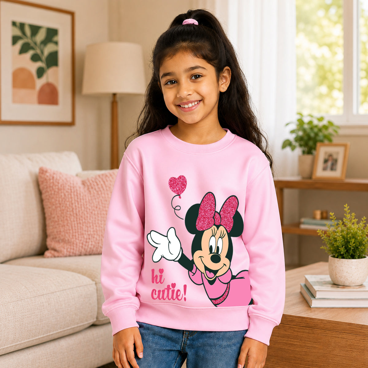 Kuchipoo © Disney Girls Minnie Mouse Graphic Printed Full Sleeve Round Neck Sweatshirt | Regular Fit Winterwear