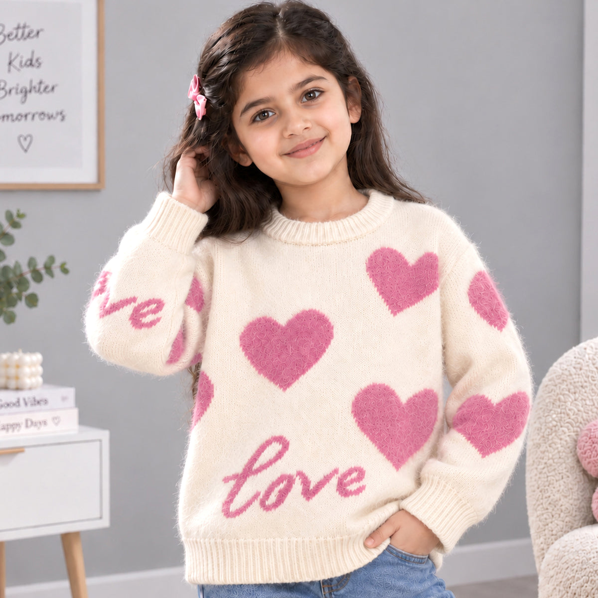 Kuchipoo Girls' Winter Wear Knitted Sweater | Full Sleeves Warm Pullover | Casual & Stylish Kids' Jumper