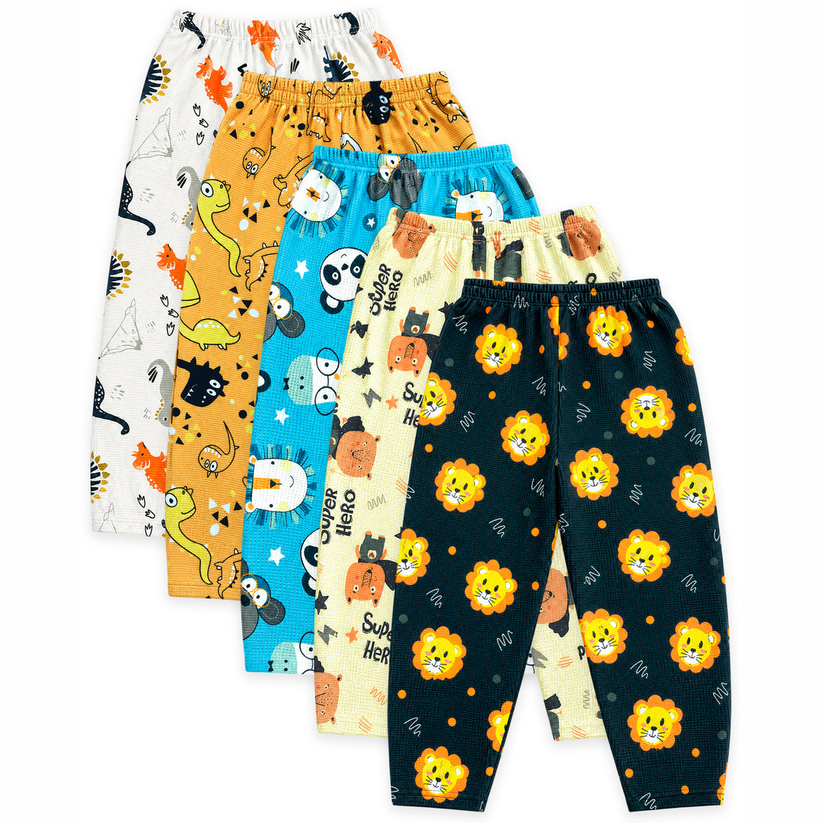 Kuchipoo Boys & Girls Printed Pajama Pack of 5 | Soft & Comfortable Full Length Pyjamas | Cozy Casual Bottom Wear for Light Winters