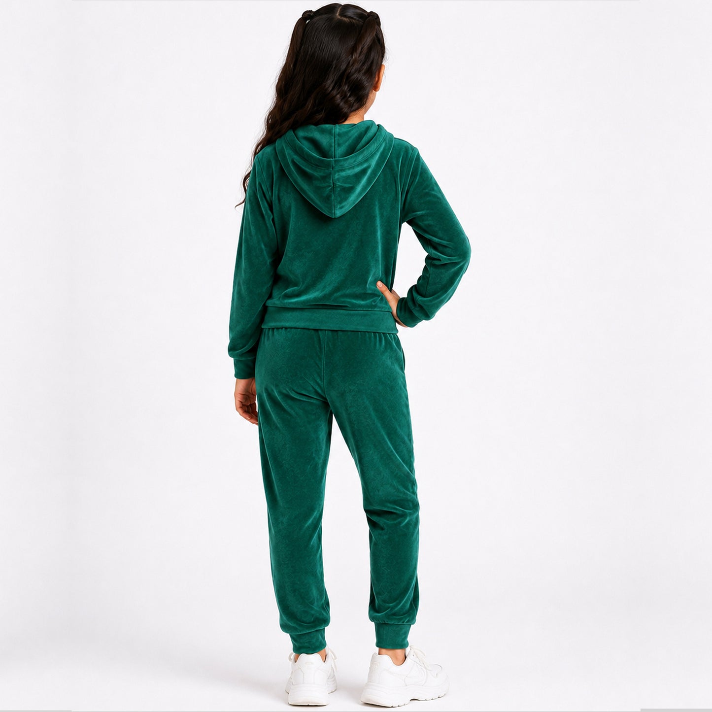 Kuchipoo Girls Velvet Hooded Sweatshirt & Jogger Set | Soft Velour Hoodie with Kangaroo Pocket & Pajama | Warm Full Sleeve Winterwear