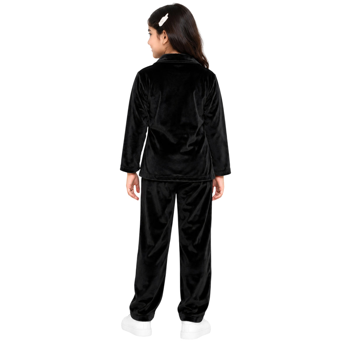 Kuchipoo Girls Velvet Co-Ord Set | Full Sleeve Button Style Round Neck Top with Matching Track Pants | Soft & Comfortable Winter Outfit Set for Kids