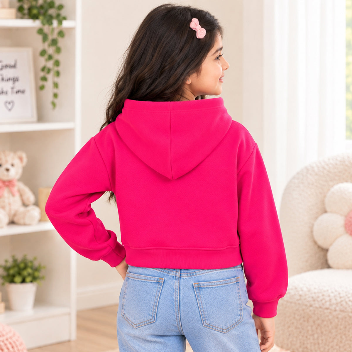 Kuchipoo Girls Printed Crop Hoodie | Full Sleeve Hooded Sweatshirt | Soft & Comfortable Casual Winter Wear for Kids (Copy)
