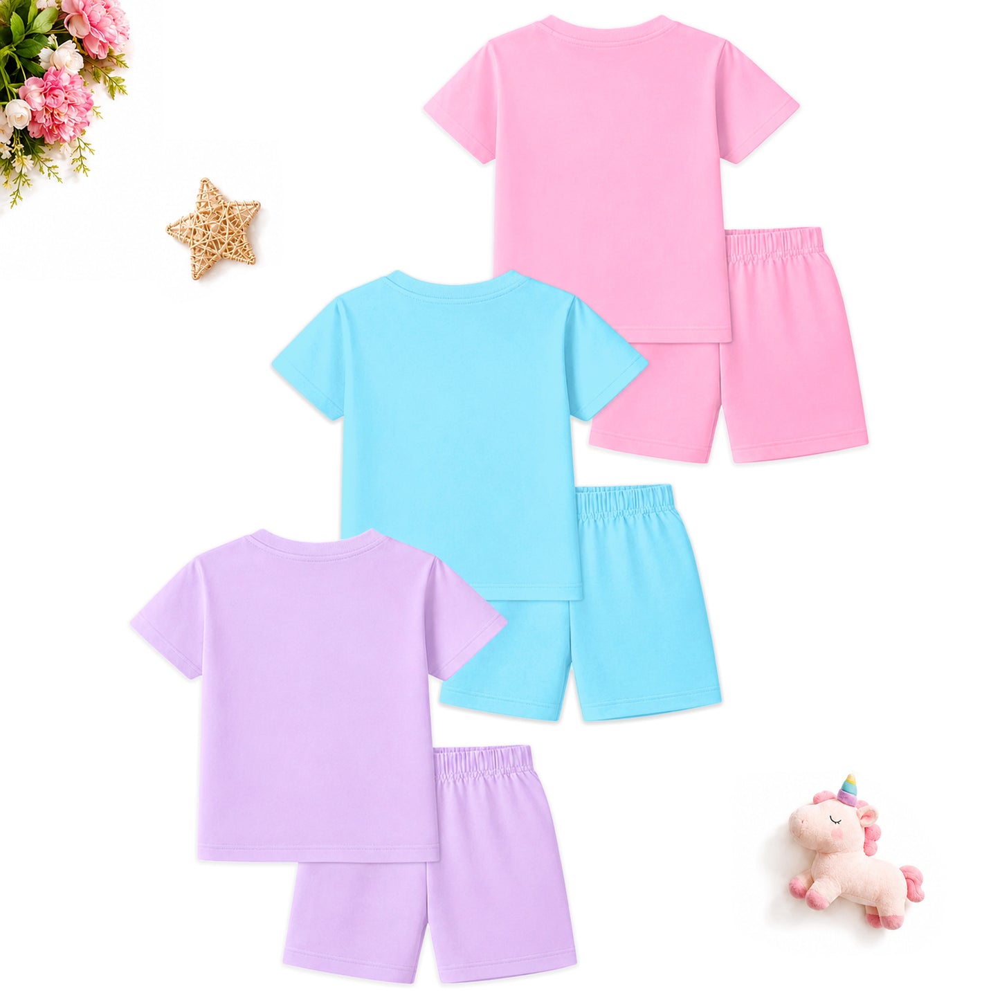 Kuchipoo Girls Cotton T-Shirt & Shorts | Printed Summer Wear Set | Soft & Comfortable Kids Clothing | Pack of 3