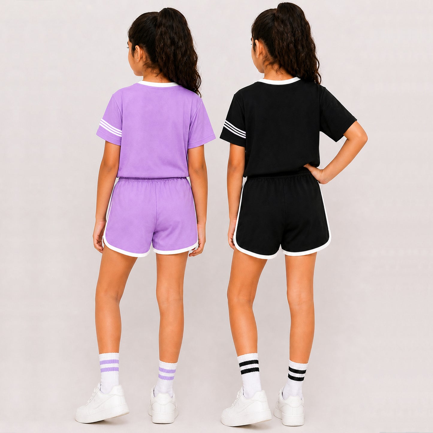 Kuchipoo Girls Cotton Half Sleeve T-Shirt & Shorts Set | Trendy Graphic Print Summer Wear | Soft & Breathable Kids Clothing Combo | Pack of 2