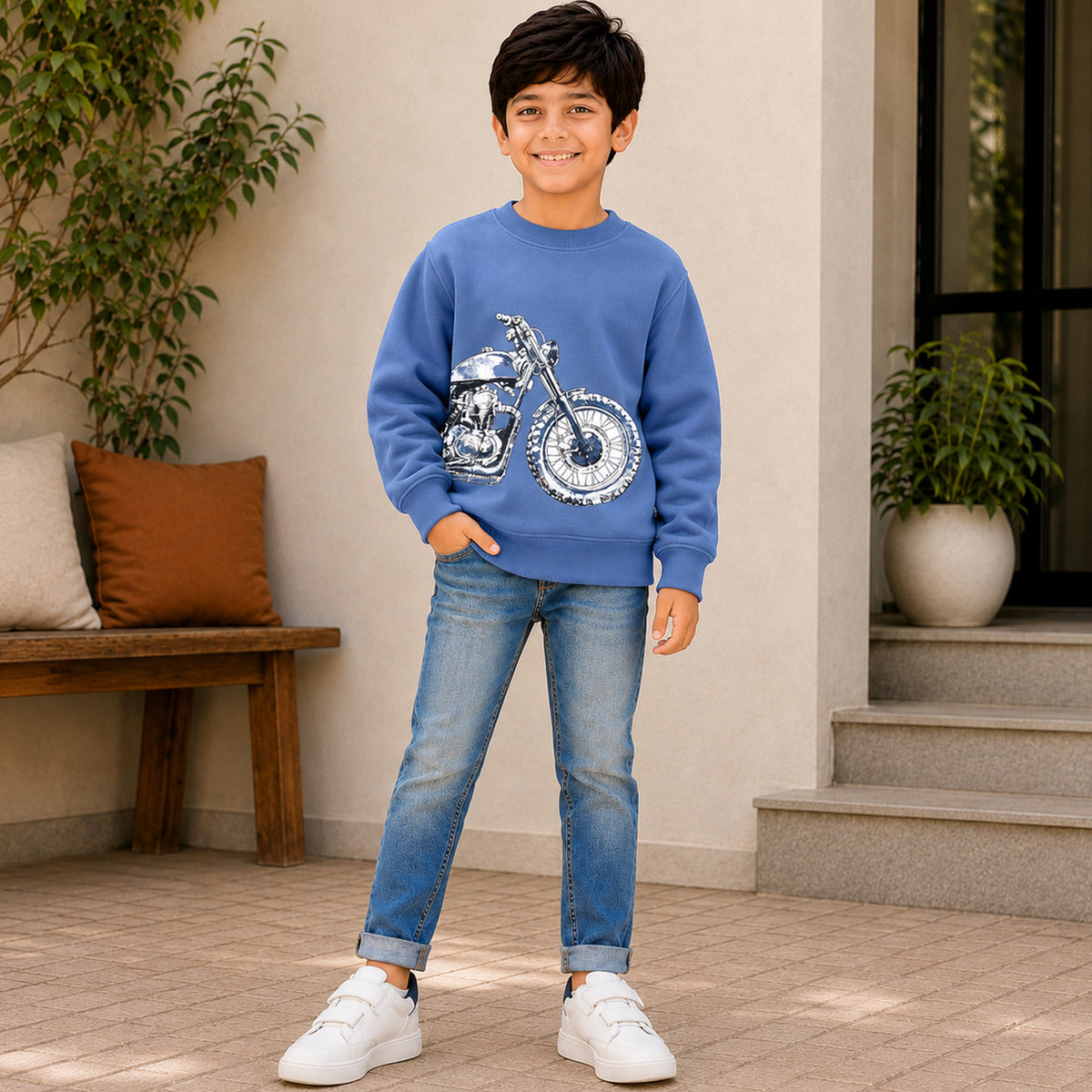 Kuchipoo Boys Graphic Printed Full Sleeve Round Neck Sweatshirt | Regular Fit Winterwear